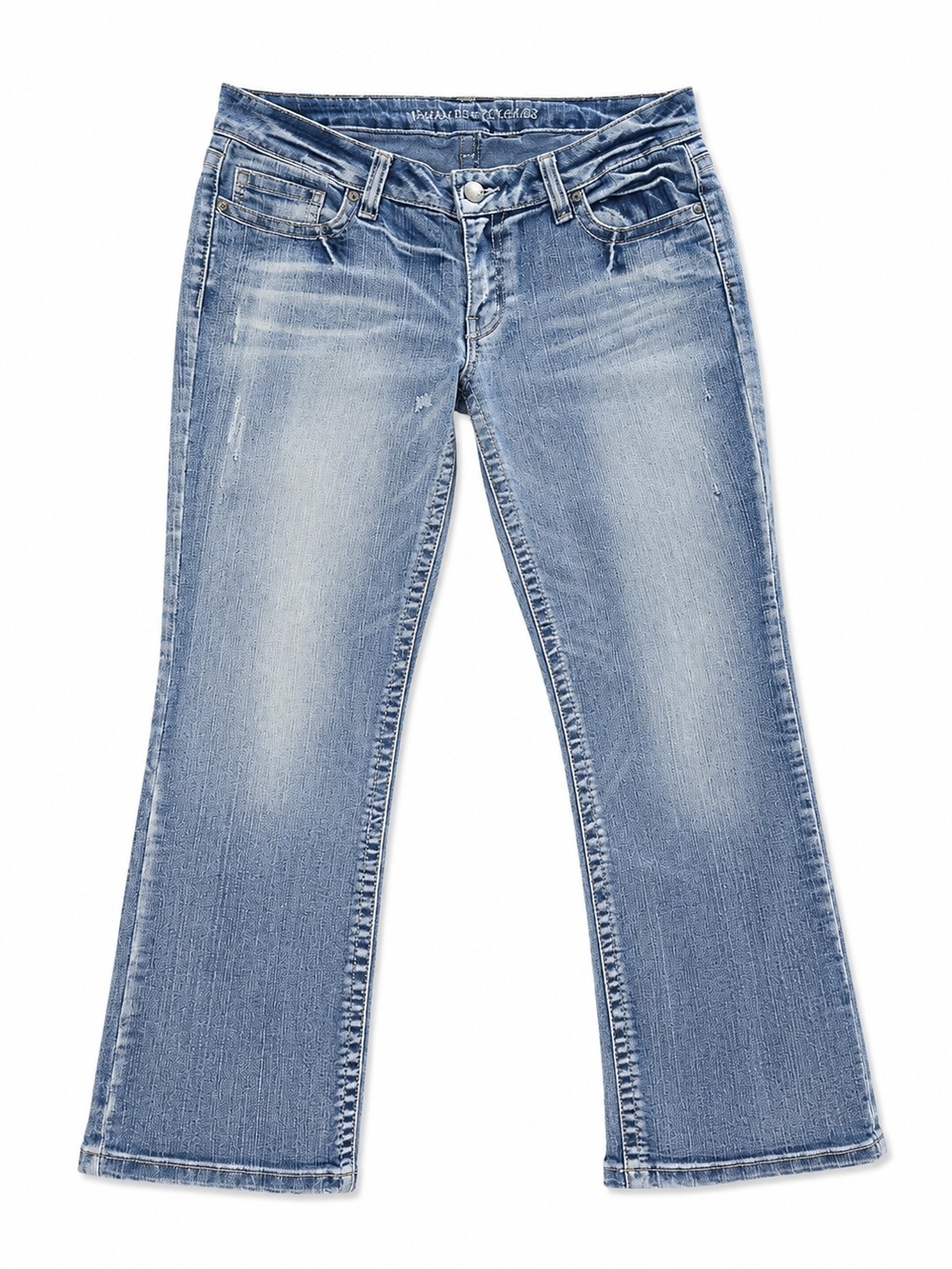 Y2K Low Rise Flared Jeans With Designs On Back Pocket, Size 13